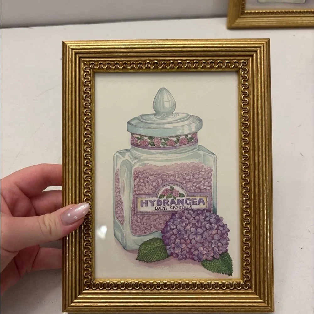 4 PC SET of FRAMED ART PRINTS - Bottles with Aroma/ bath oils